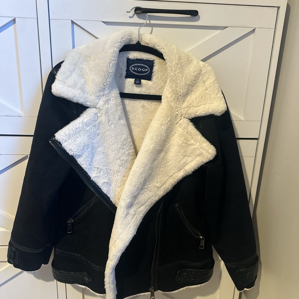 Black Fur Aviator Jacket with Cream Lining